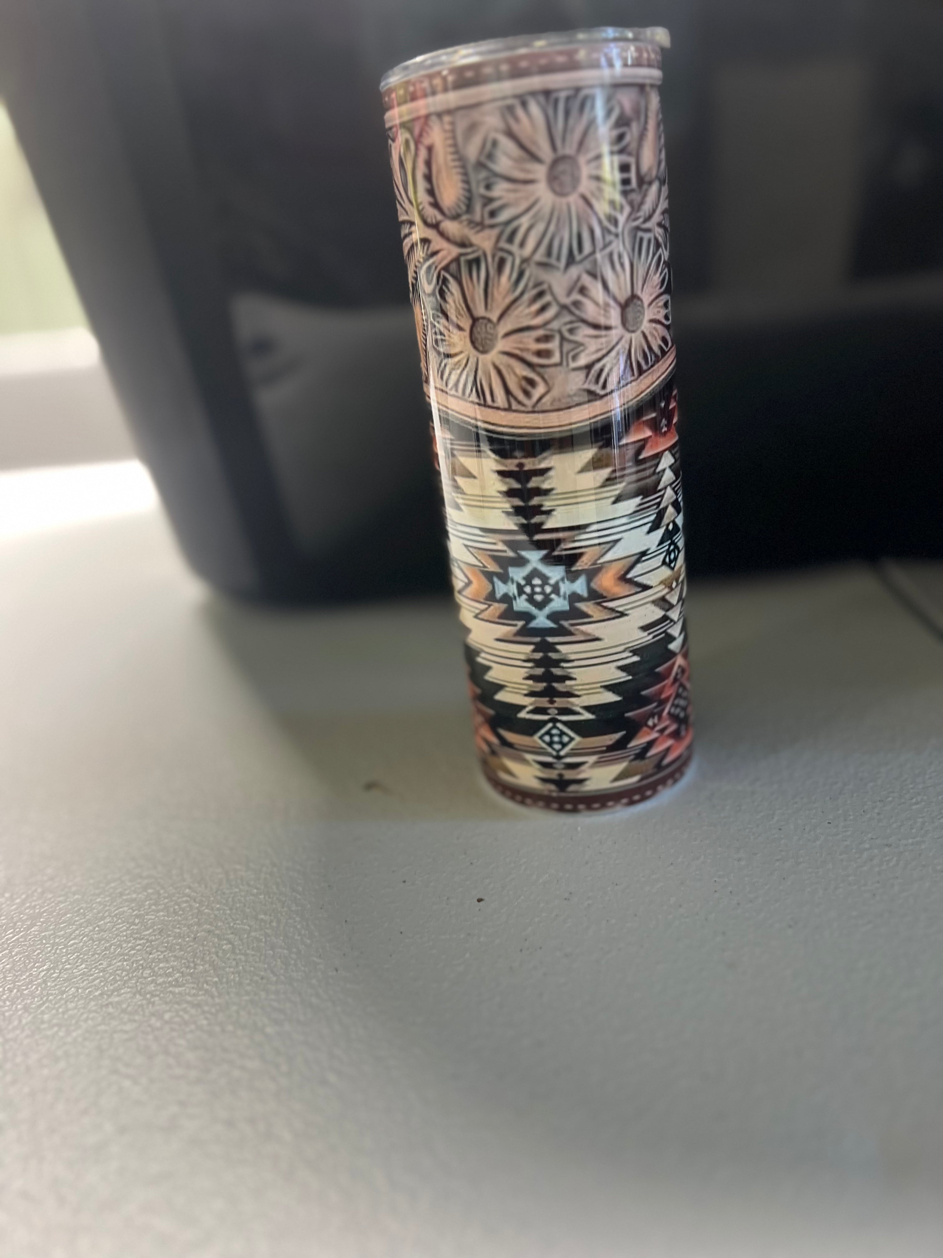 20oz leather aztec tumbler